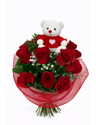 Ramo 12 rosas + peluche